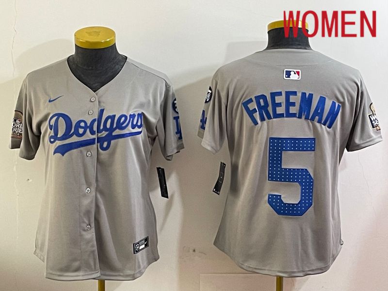 Women Los Angeles Dodgers #5 Freeman Grey Game 2024 Nike MLB Jersey style 12055->women mlb jersey->Women Jersey